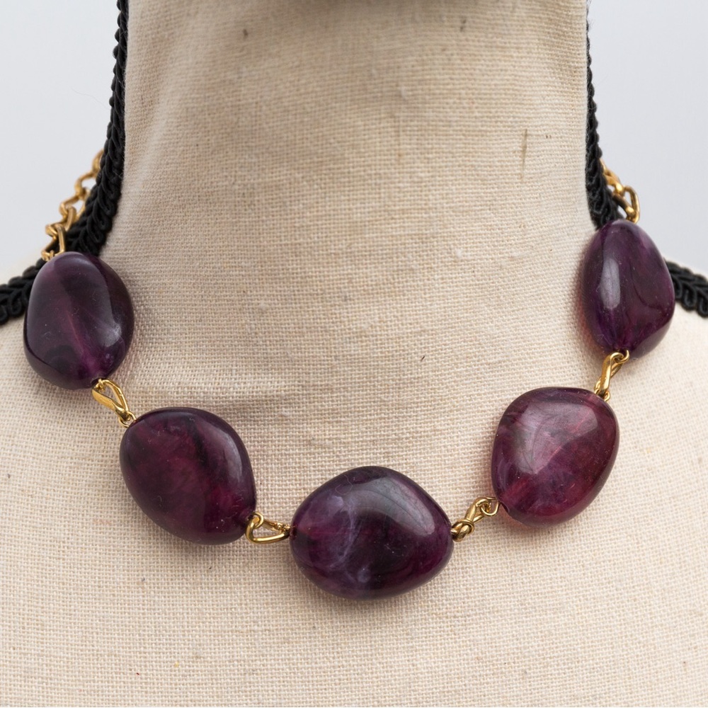 Choker length necklace with faux stone marble look chunky with gold tone Merona - Picture 4 of 11